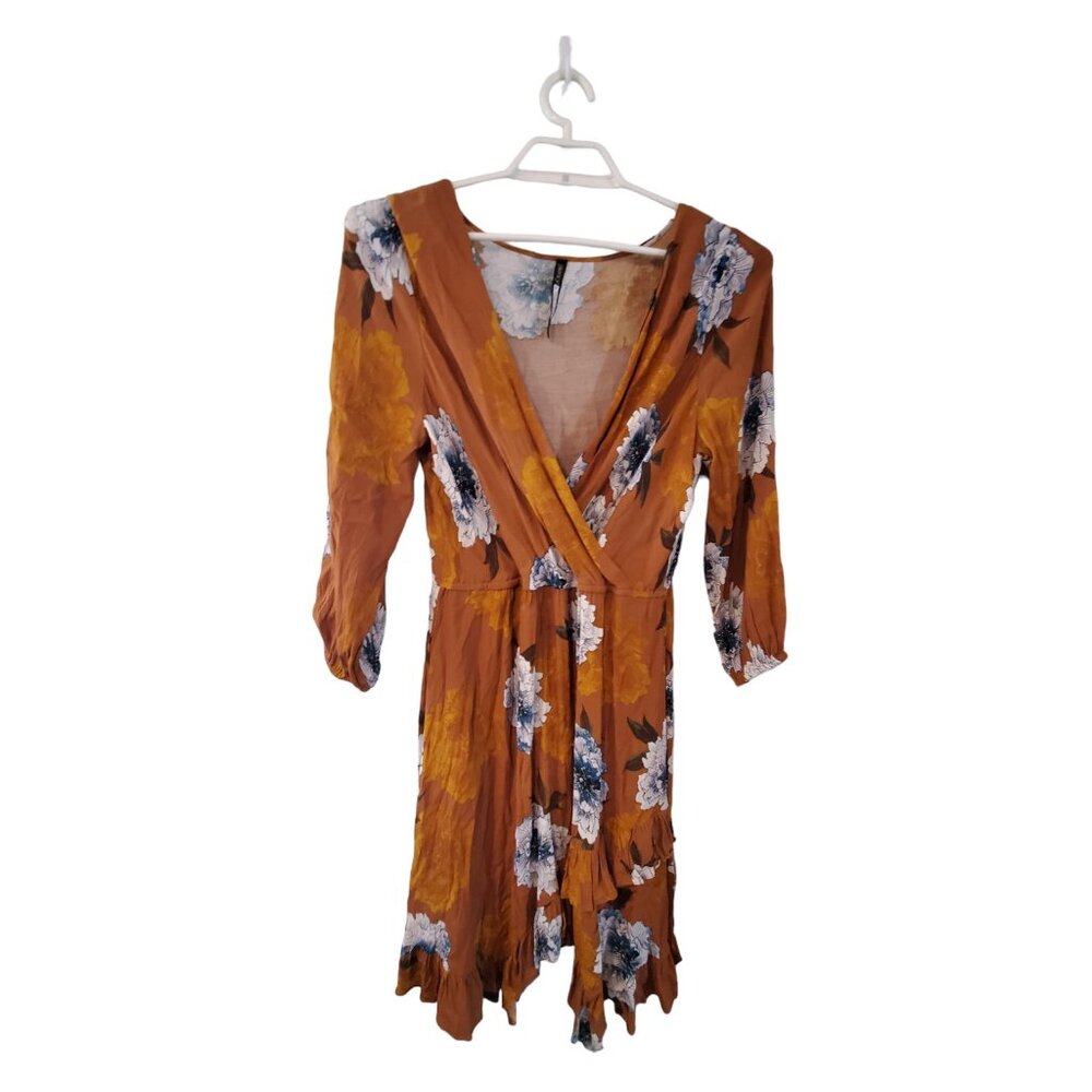 Plenty by Tracy Reese Aleah dress size womens L mustard floral faux wrap